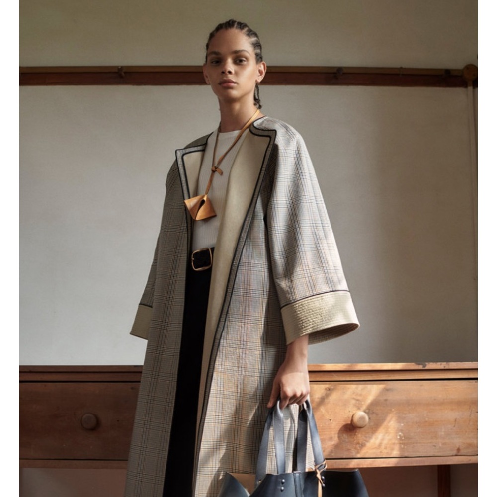 TORY BURCH TRAPUNTO PLAID COTTON COAT